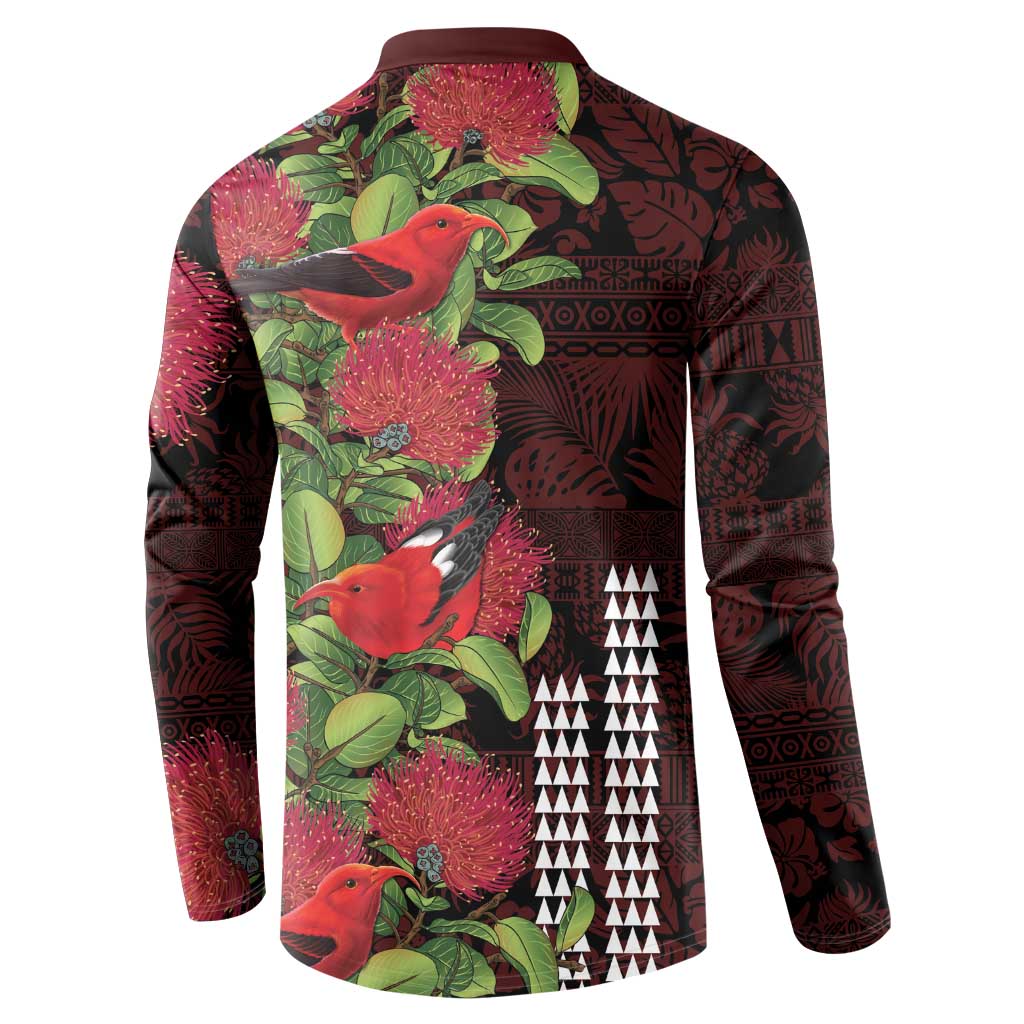 Hawaii Mele Kalikimaka Kakau Button Sweatshirt I'iwi Bird on Ohia Lehua