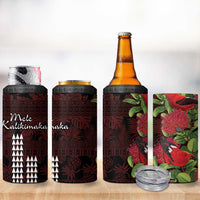 Hawaii Mele Kalikimaka Kakau 4 in 1 Can Cooler Tumbler I'iwi Bird on Ohia Lehua