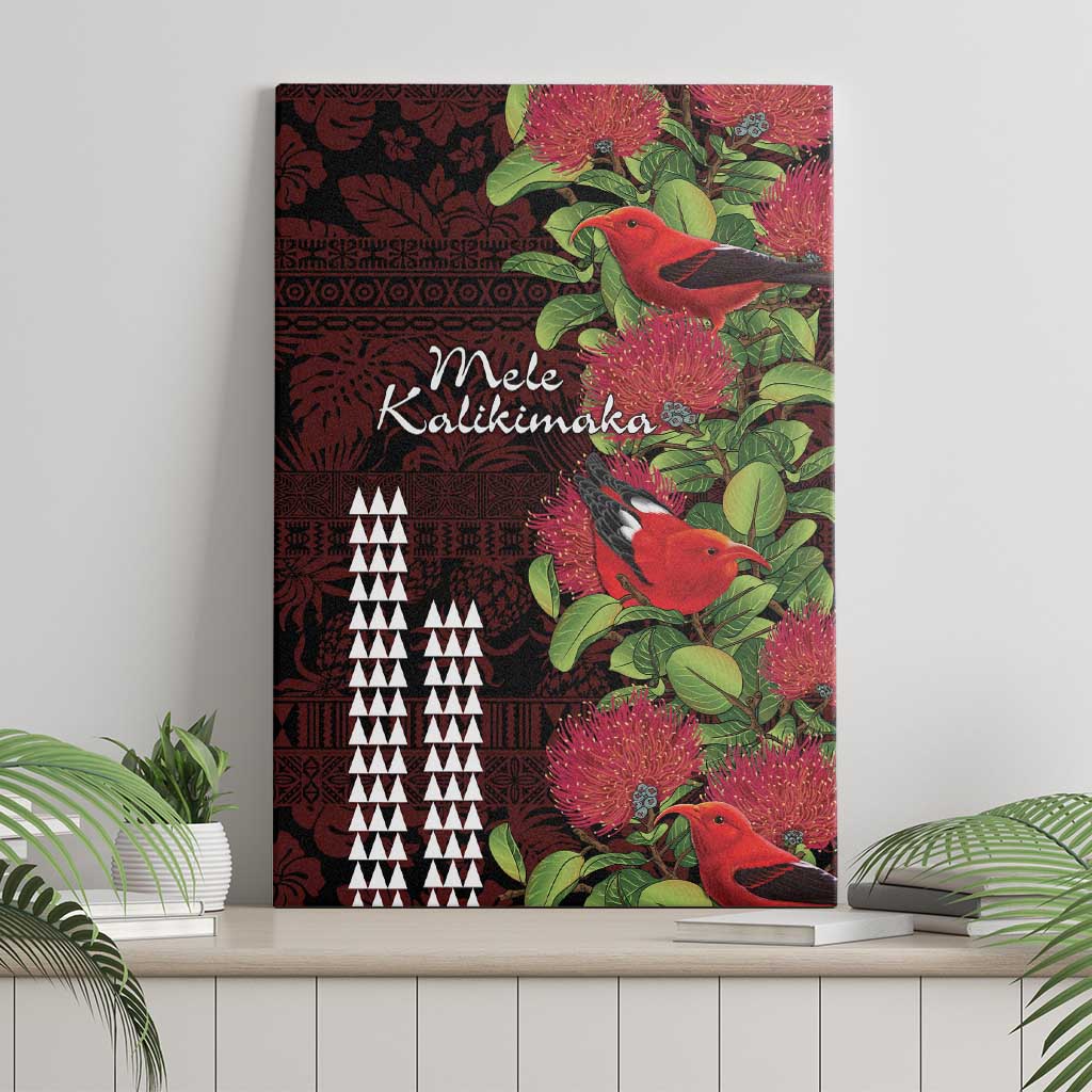 Hawaii Mele Kalikimaka Kakau Canvas Wall Art I'iwi Bird on Ohia Lehua LT7 - Polynesian Pride