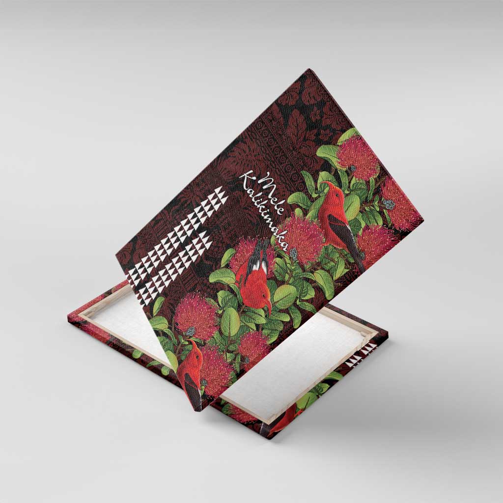 Hawaii Mele Kalikimaka Kakau Canvas Wall Art I'iwi Bird on Ohia Lehua LT7 With Frame Black Red - Polynesian Pride