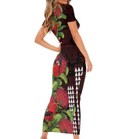 Hawaii Mele Kalikimaka Kakau Family Matching Short Sleeve Bodycon Dress and Hawaiian Shirt I'iwi Bird on Ohia Lehua