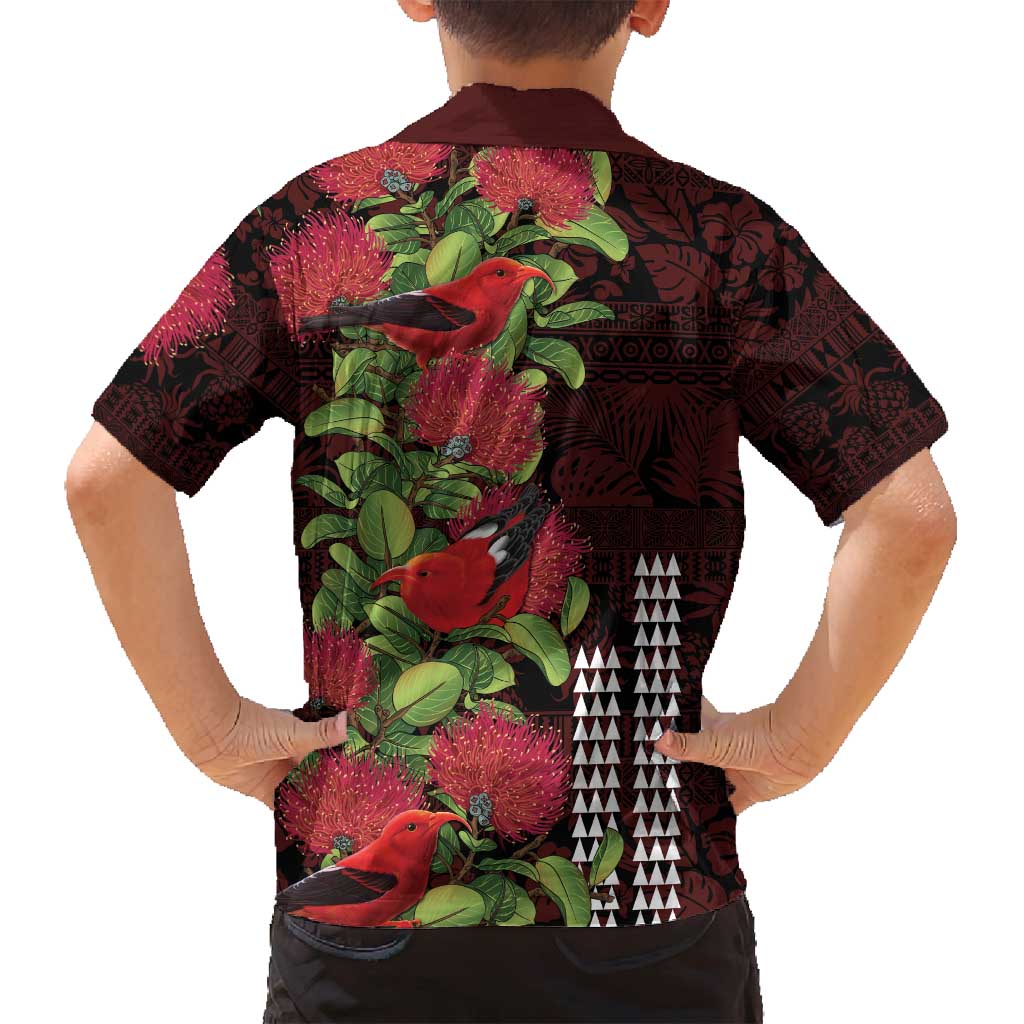 Hawaii Mele Kalikimaka Kakau Family Matching Summer Maxi Dress and Hawaiian Shirt I'iwi Bird on Ohia Lehua