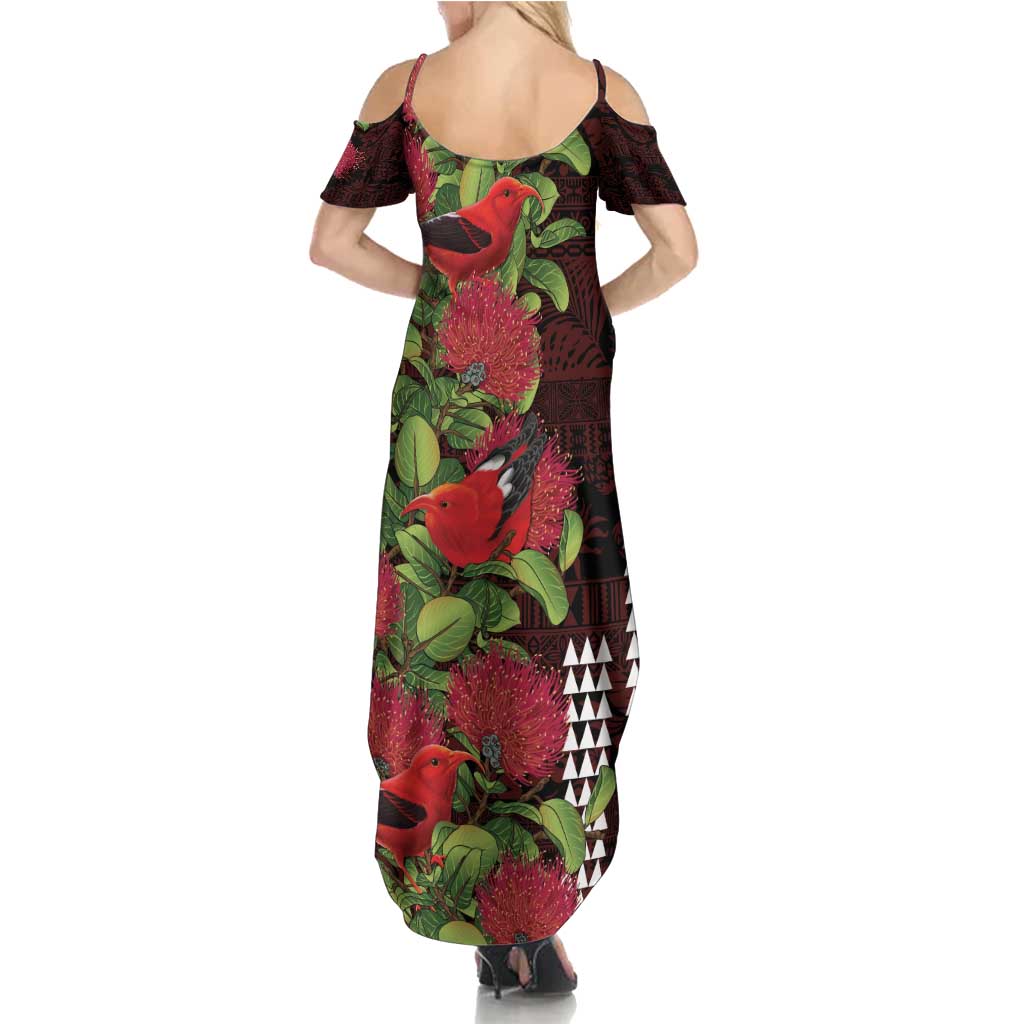 Hawaii Mele Kalikimaka Kakau Family Matching Summer Maxi Dress and Hawaiian Shirt I'iwi Bird on Ohia Lehua