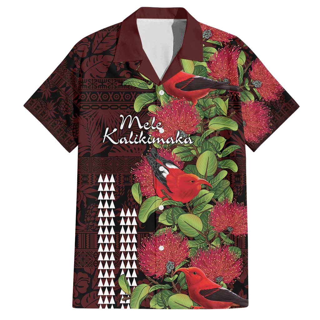 Hawaii Mele Kalikimaka Kakau Family Matching Tank Maxi Dress and Hawaiian Shirt I'iwi Bird on Ohia Lehua
