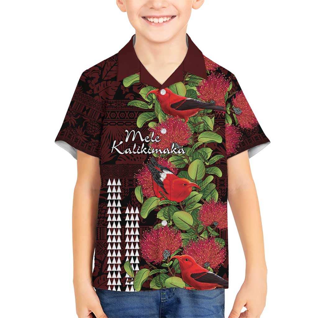 Hawaii Mele Kalikimaka Kakau Family Matching Tank Maxi Dress and Hawaiian Shirt I'iwi Bird on Ohia Lehua