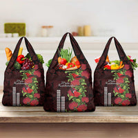 Hawaii Mele Kalikimaka Kakau Grocery Bag I'iwi Bird on Ohia Lehua LT7 3-pack One Size Black Red - Polynesian Pride