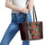 Hawaii Mele Kalikimaka Kakau Leather Tote Bag I'iwi Bird on Ohia Lehua