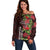 Hawaii Mele Kalikimaka Kakau Off Shoulder Sweater I'iwi Bird on Ohia Lehua