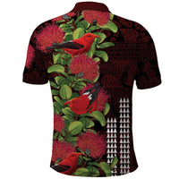 Hawaii Mele Kalikimaka Kakau Polo Shirt I'iwi Bird on Ohia Lehua
