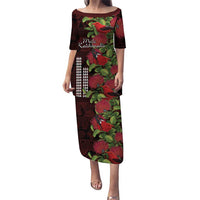 Hawaii Mele Kalikimaka Kakau Puletasi I'iwi Bird on Ohia Lehua LT7 Long Dress Black Red - Polynesian Pride