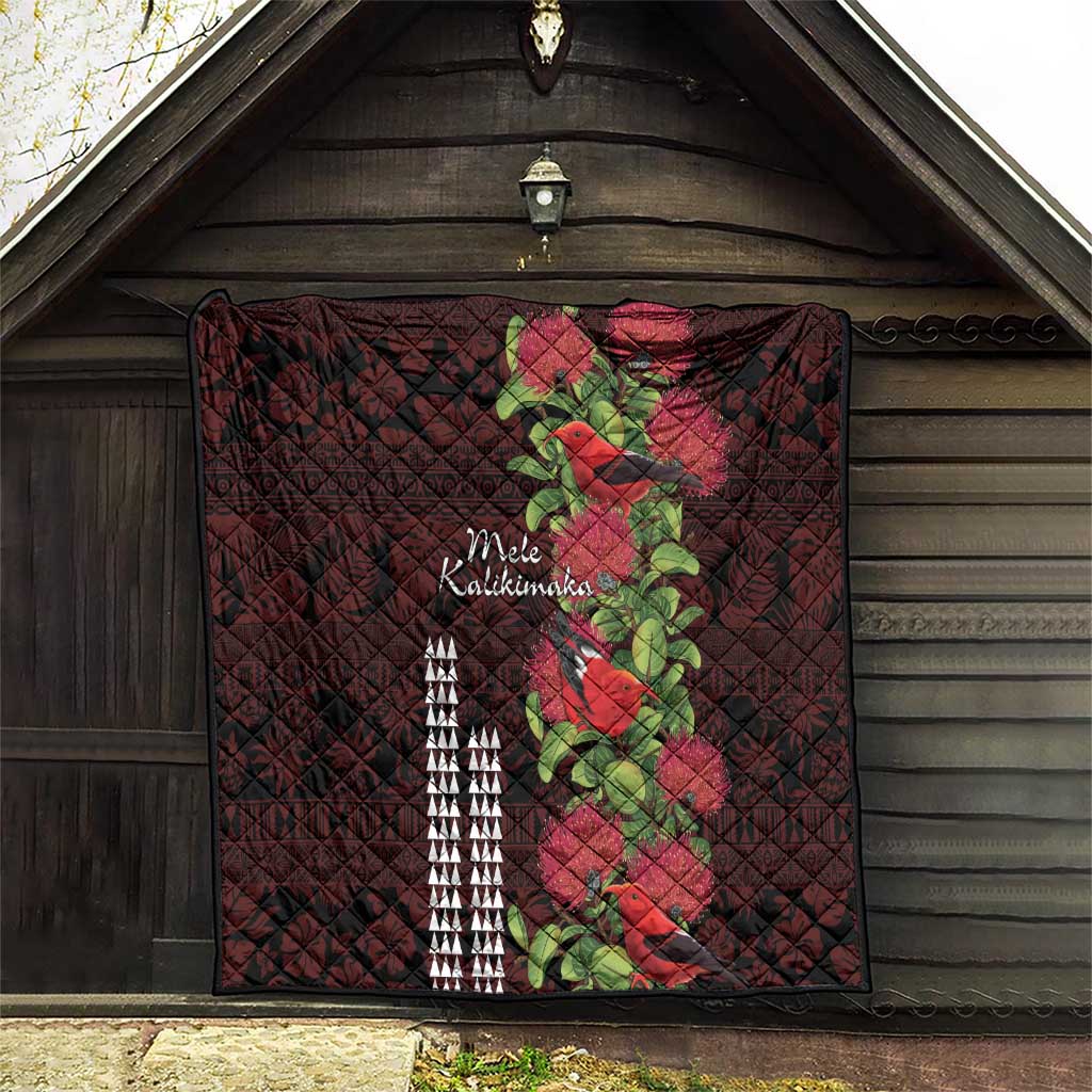 Hawaii Mele Kalikimaka Kakau Quilt I'iwi Bird on Ohia Lehua