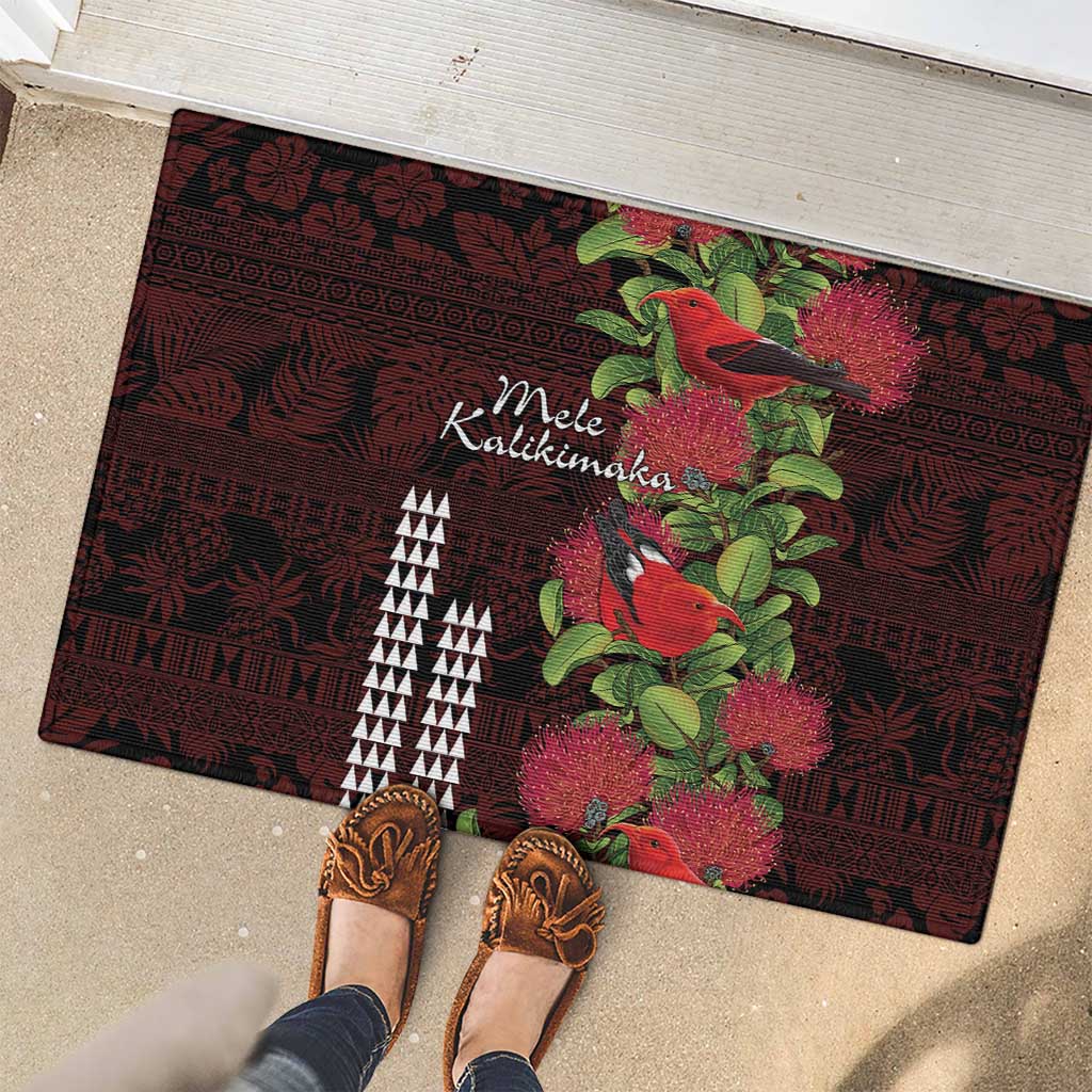 Hawaii Mele Kalikimaka Kakau Rubber Doormat I'iwi Bird on Ohia Lehua LT7 - Polynesian Pride