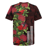 Hawaii Mele Kalikimaka Kakau Rugby Jersey I'iwi Bird on Ohia Lehua LT7 - Polynesian Pride