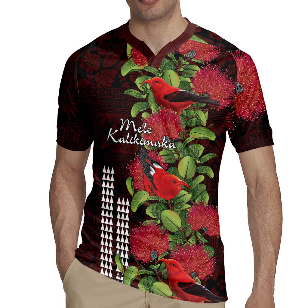Hawaii Mele Kalikimaka Kakau Rugby Jersey I'iwi Bird on Ohia Lehua LT7 - Polynesian Pride