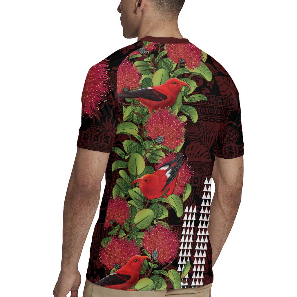 Hawaii Mele Kalikimaka Kakau Rugby Jersey I'iwi Bird on Ohia Lehua LT7 - Polynesian Pride
