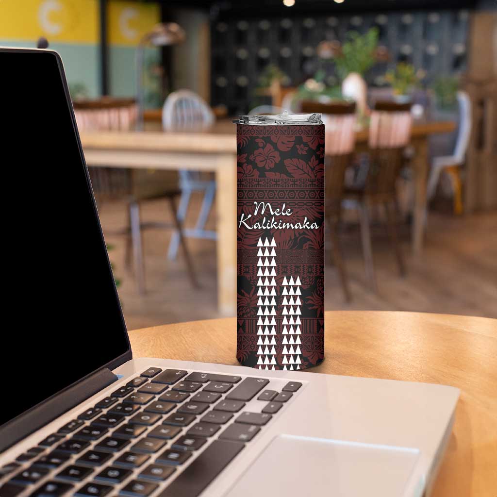 Hawaii Mele Kalikimaka Kakau Skinny Tumbler I'iwi Bird on Ohia Lehua