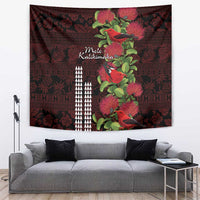 Hawaii Mele Kalikimaka Kakau Tapestry I'iwi Bird on Ohia Lehua LT7 Black Red - Polynesian Pride