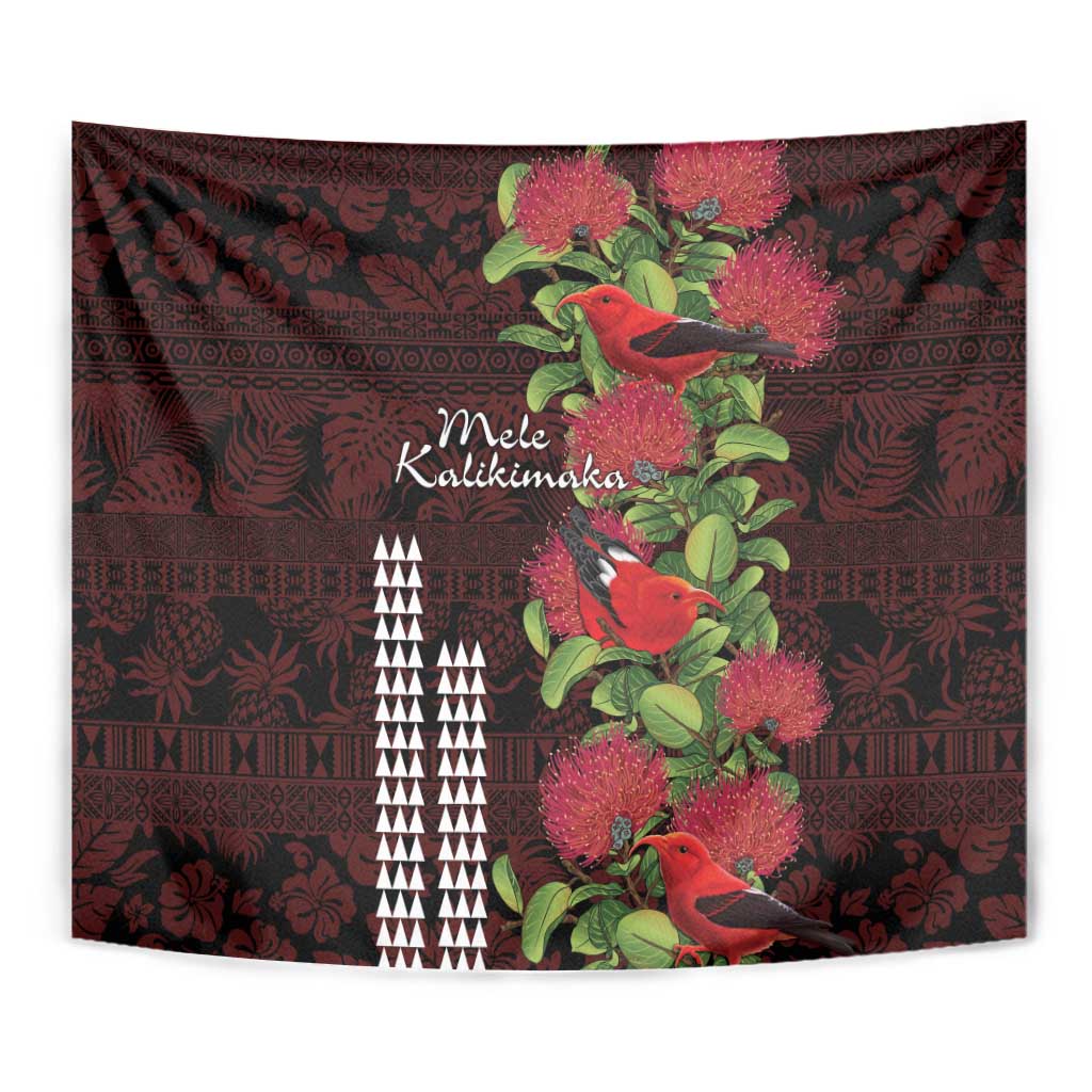 Hawaii Mele Kalikimaka Kakau Tapestry I'iwi Bird on Ohia Lehua LT7 - Polynesian Pride