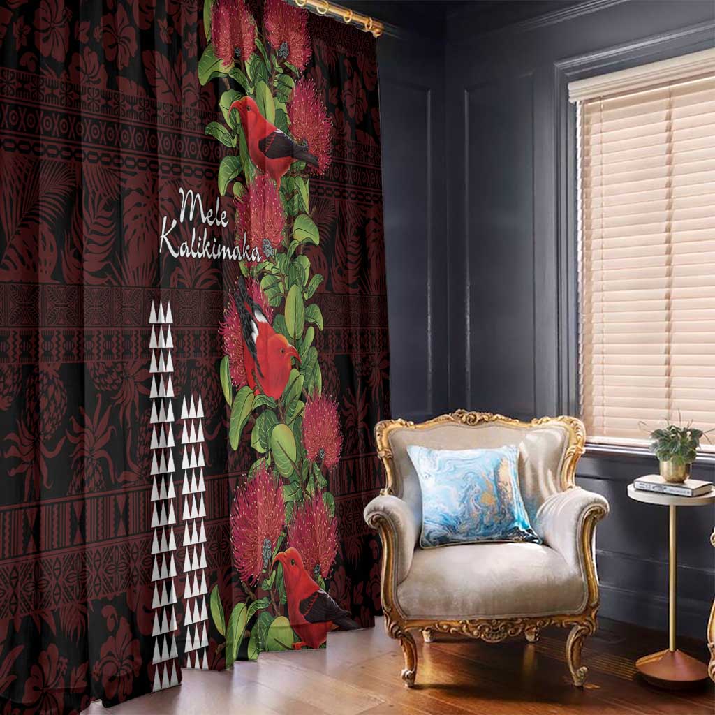 Hawaii Mele Kalikimaka Kakau Window Curtain I'iwi Bird on Ohia Lehua LT7 - Polynesian Pride