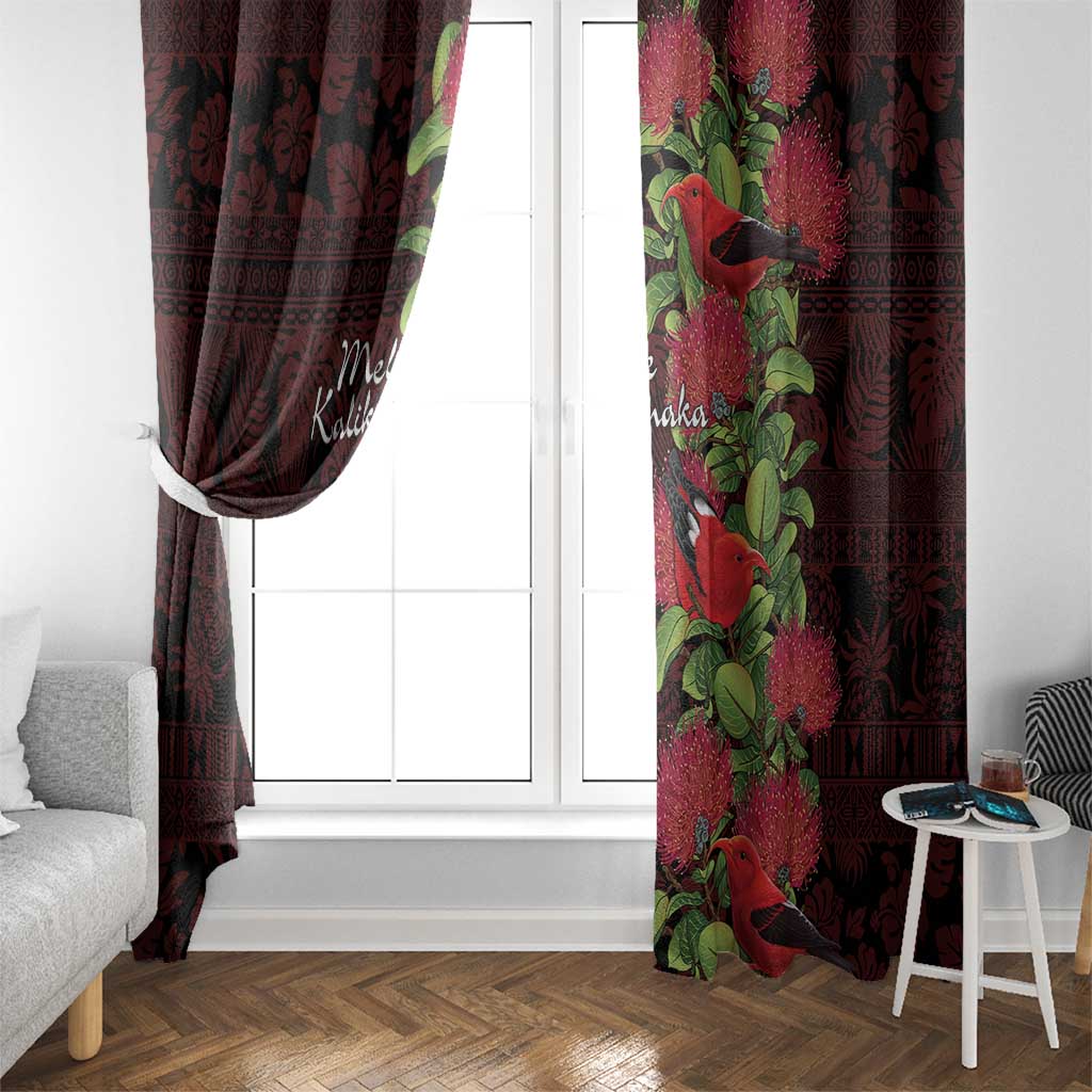 Hawaii Mele Kalikimaka Kakau Window Curtain I'iwi Bird on Ohia Lehua LT7 - Polynesian Pride