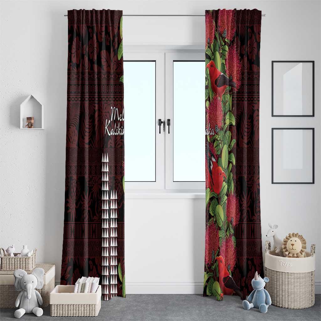 Hawaii Mele Kalikimaka Kakau Window Curtain I'iwi Bird on Ohia Lehua LT7 - Polynesian Pride