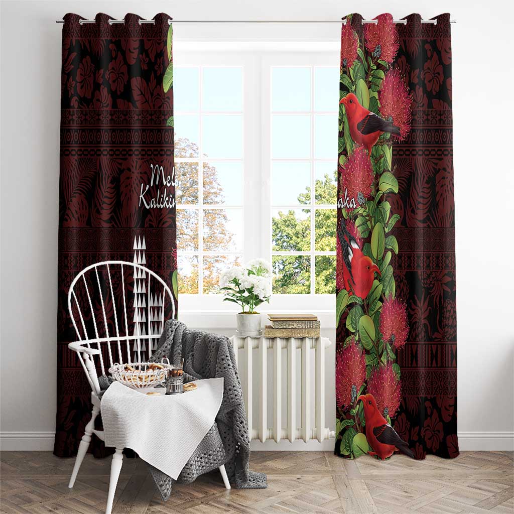 Hawaii Mele Kalikimaka Kakau Window Curtain I'iwi Bird on Ohia Lehua LT7 - Polynesian Pride