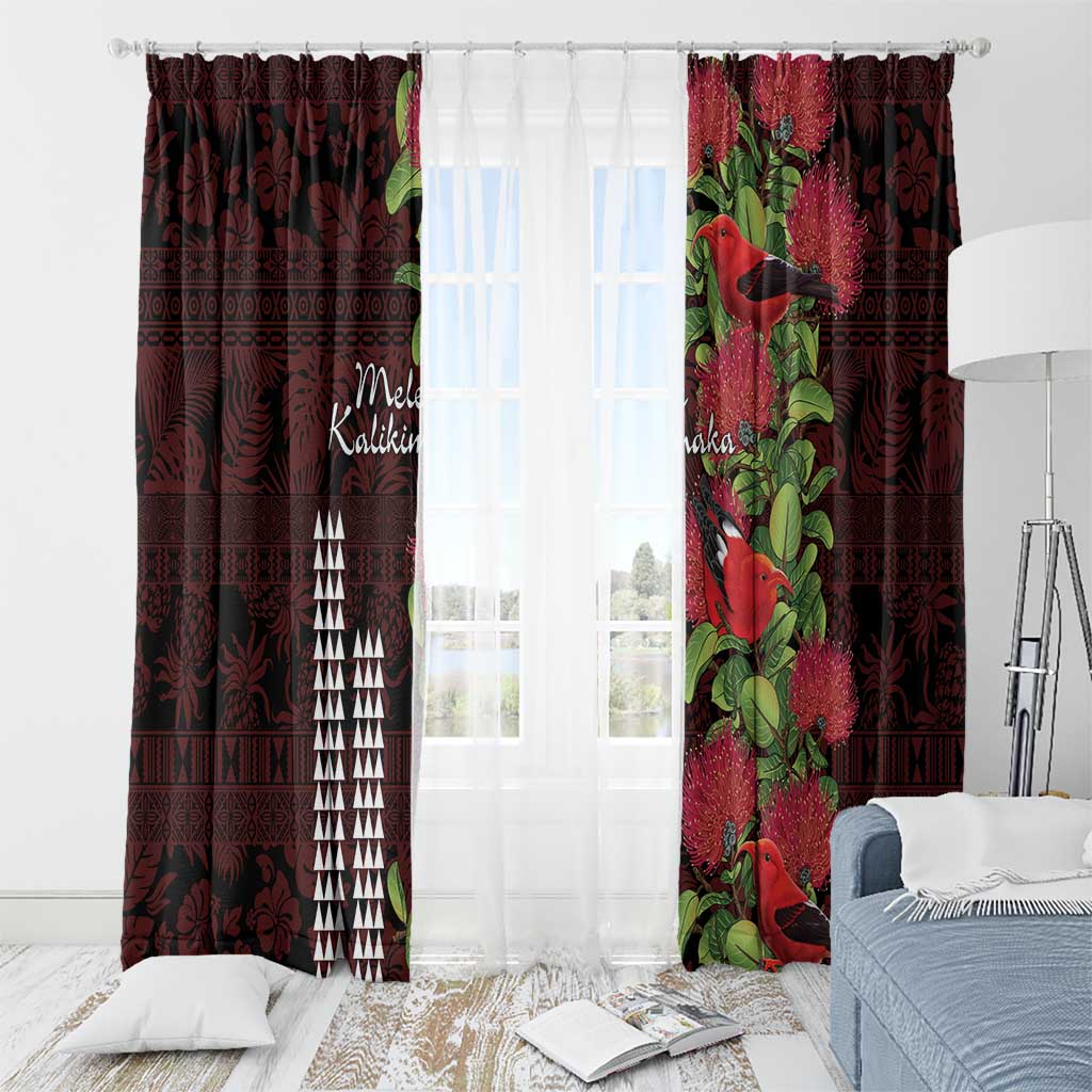 Hawaii Mele Kalikimaka Kakau Window Curtain I'iwi Bird on Ohia Lehua LT7 - Polynesian Pride