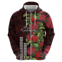 Hawaii Mele Kalikimaka Kakau Zip Hoodie I'iwi Bird on Ohia Lehua