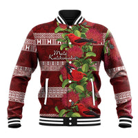 Hawaii Christmas Mele Kalikimaka Baseball Jacket I'iwi Bird on Ohia Lehua LT7 Unisex Red White - Polynesian Pride