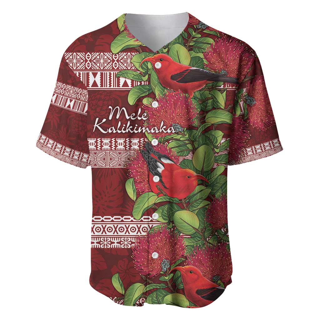 Hawaii Christmas Mele Kalikimaka Baseball Jersey I'iwi Bird on Ohia Lehua