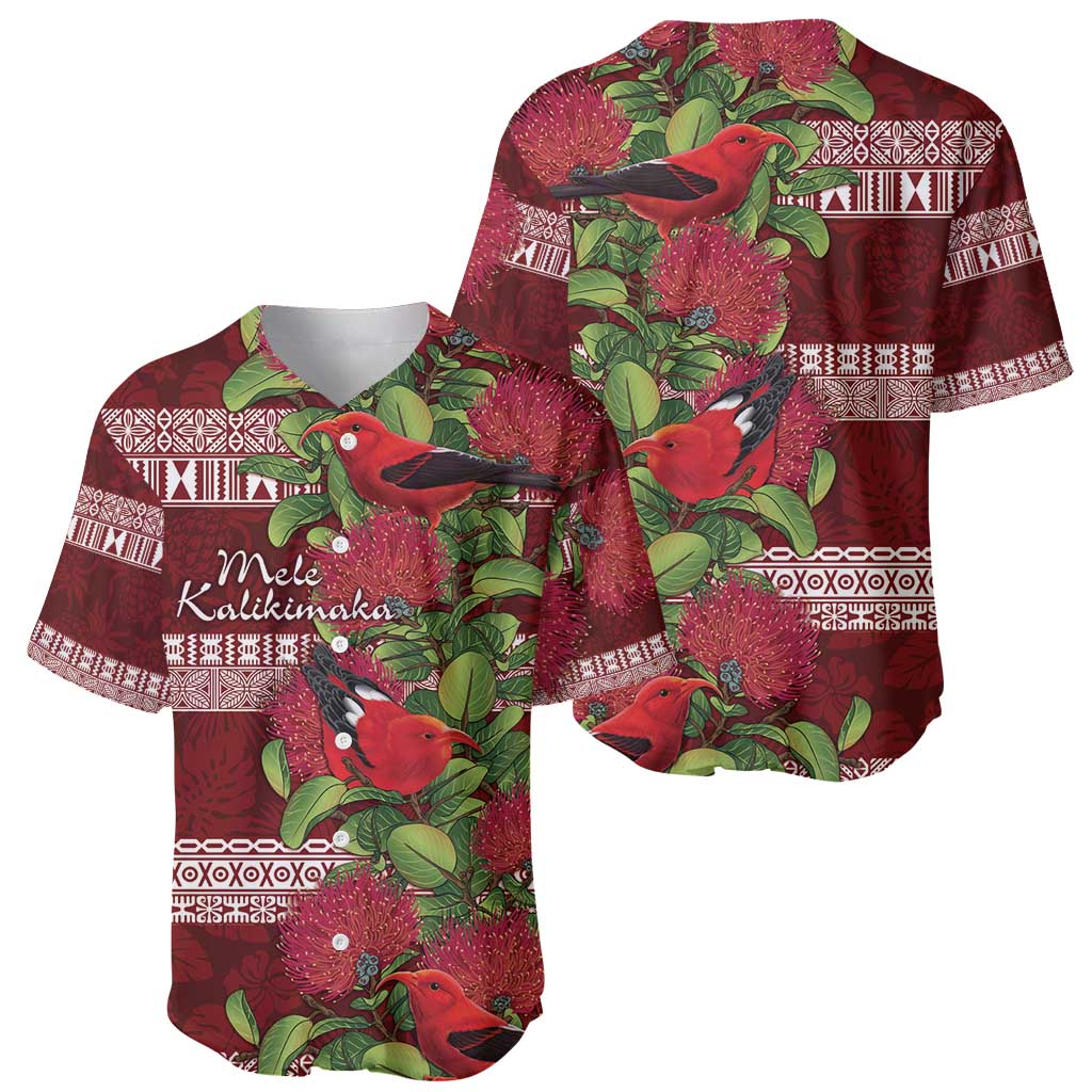 Hawaii Christmas Mele Kalikimaka Baseball Jersey I'iwi Bird on Ohia Lehua