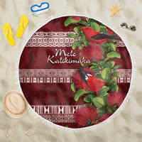 Hawaii Christmas Mele Kalikimaka Beach Blanket I'iwi Bird on Ohia Lehua LT7 One Size 150cm Red White - Polynesian Pride