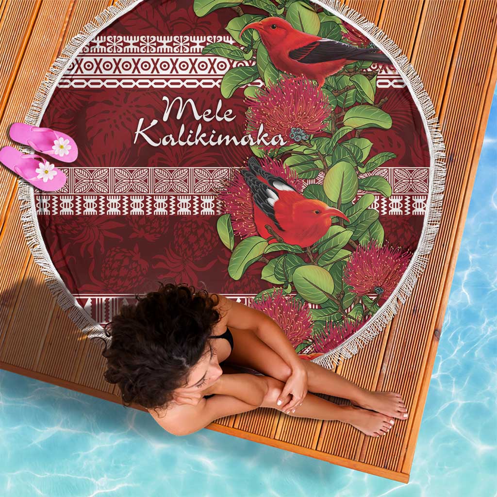 Hawaii Christmas Mele Kalikimaka Beach Blanket I'iwi Bird on Ohia Lehua LT7 - Polynesian Pride