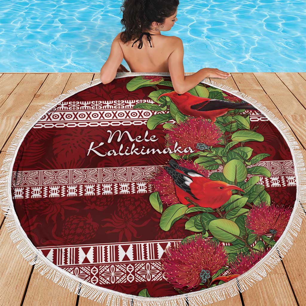 Hawaii Christmas Mele Kalikimaka Beach Blanket I'iwi Bird on Ohia Lehua LT7 - Polynesian Pride