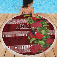 Hawaii Christmas Mele Kalikimaka Beach Blanket I'iwi Bird on Ohia Lehua LT7 - Polynesian Pride