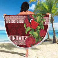 Hawaii Christmas Mele Kalikimaka Beach Blanket I'iwi Bird on Ohia Lehua LT7 - Polynesian Pride