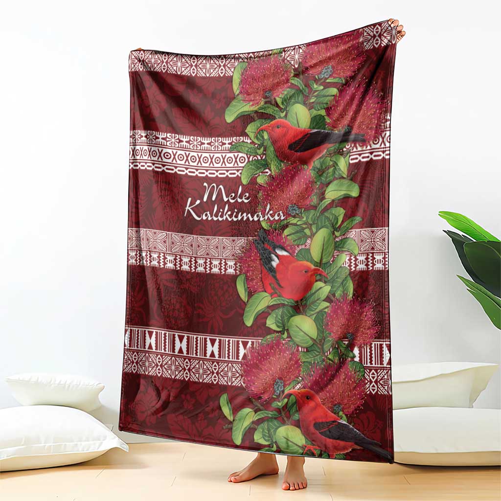 Hawaii Christmas Mele Kalikimaka Blanket I'iwi Bird on Ohia Lehua LT7 - Polynesian Pride