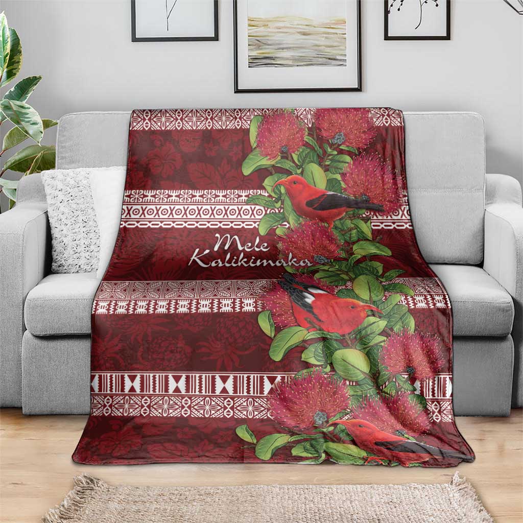 Hawaii Christmas Mele Kalikimaka Blanket I'iwi Bird on Ohia Lehua LT7 - Polynesian Pride