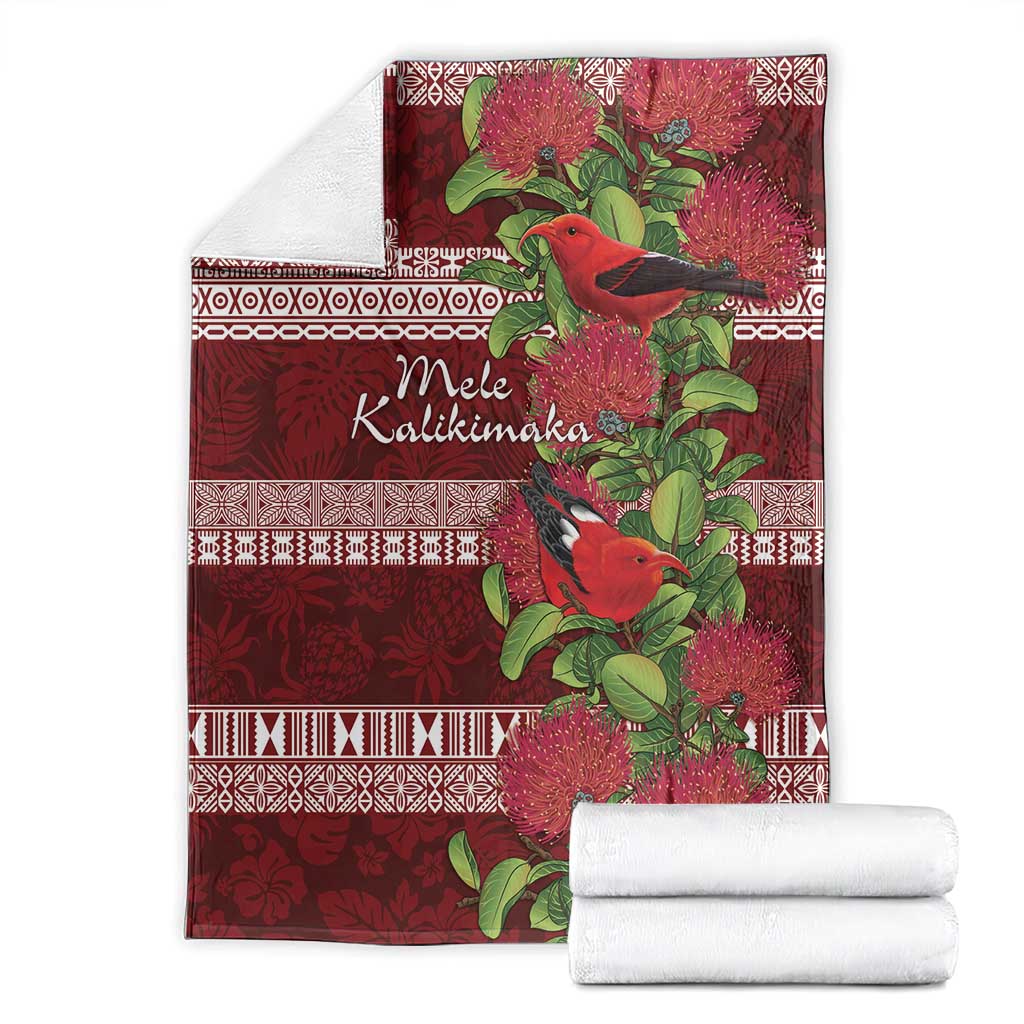 Hawaii Christmas Mele Kalikimaka Blanket I'iwi Bird on Ohia Lehua LT7 - Polynesian Pride