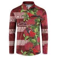 Hawaii Christmas Mele Kalikimaka Button Sweatshirt I'iwi Bird on Ohia Lehua LT7 Red White - Polynesian Pride