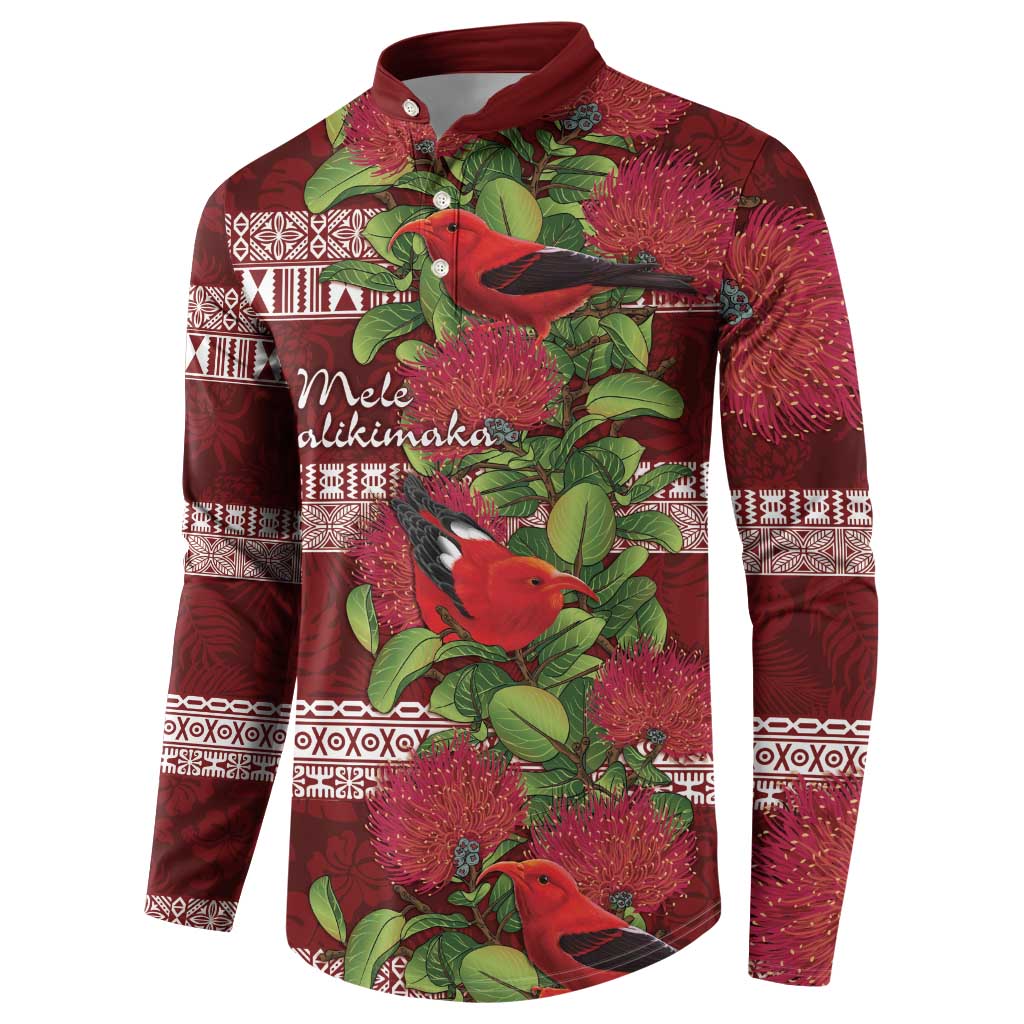 Hawaii Christmas Mele Kalikimaka Button Sweatshirt I'iwi Bird on Ohia Lehua LT7 - Polynesian Pride