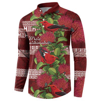 Hawaii Christmas Mele Kalikimaka Button Sweatshirt I'iwi Bird on Ohia Lehua LT7 - Polynesian Pride