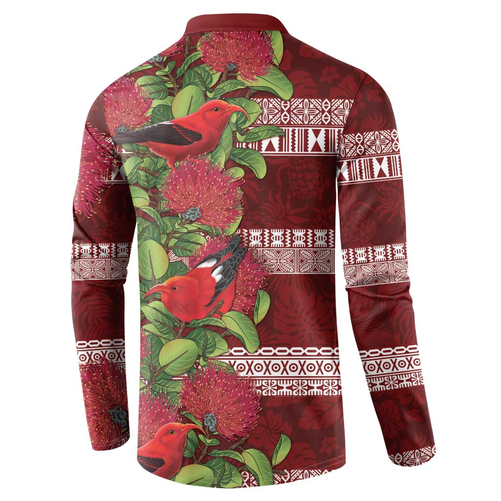 Hawaii Christmas Mele Kalikimaka Button Sweatshirt I'iwi Bird on Ohia Lehua LT7 - Polynesian Pride
