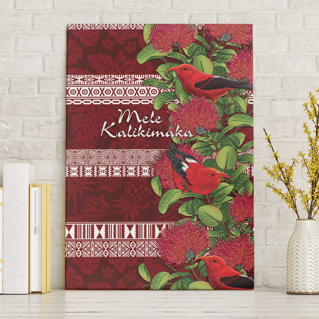 Hawaii Christmas Mele Kalikimaka Canvas Wall Art I'iwi Bird on Ohia Lehua LT7 Without Frame Red White - Polynesian Pride
