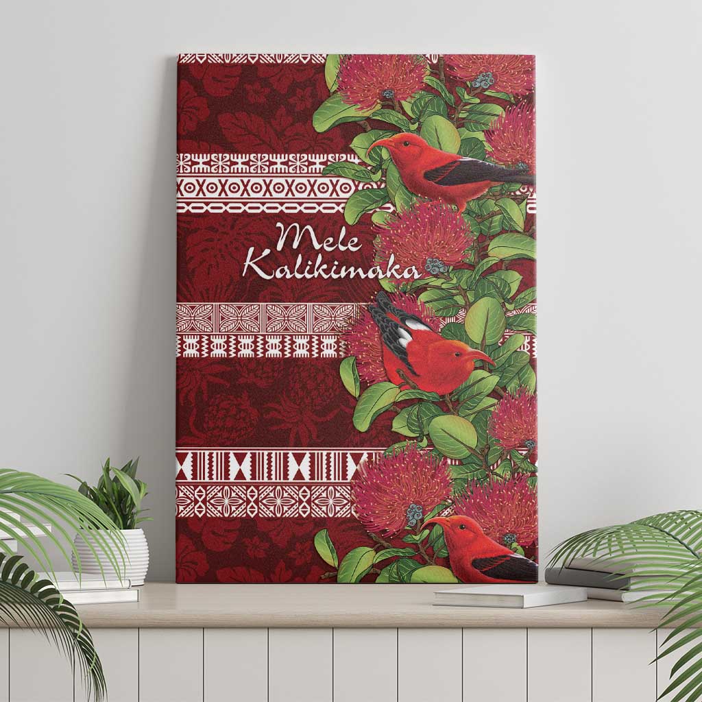 Hawaii Christmas Mele Kalikimaka Canvas Wall Art I'iwi Bird on Ohia Lehua LT7 - Polynesian Pride