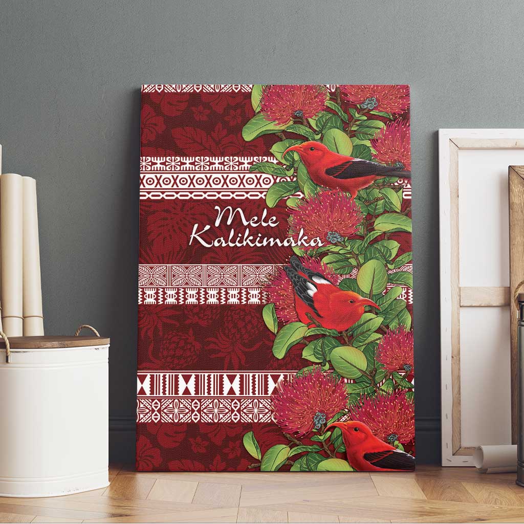 Hawaii Christmas Mele Kalikimaka Canvas Wall Art I'iwi Bird on Ohia Lehua LT7 - Polynesian Pride