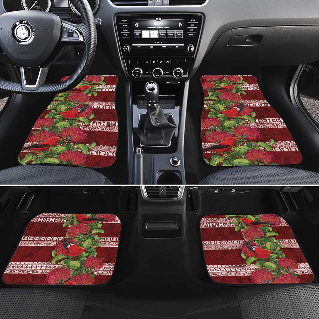 Hawaii Christmas Mele Kalikimaka Car Mats I'iwi Bird on Ohia Lehua