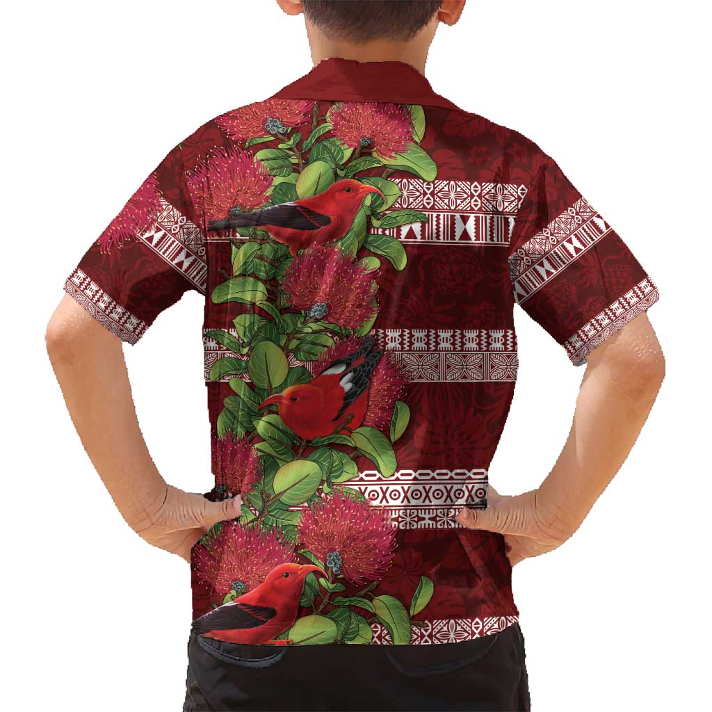 Hawaii Christmas Mele Kalikimaka Family Matching Long Sleeve Bodycon Dress and Hawaiian Shirt I'iwi Bird on Ohia Lehua
