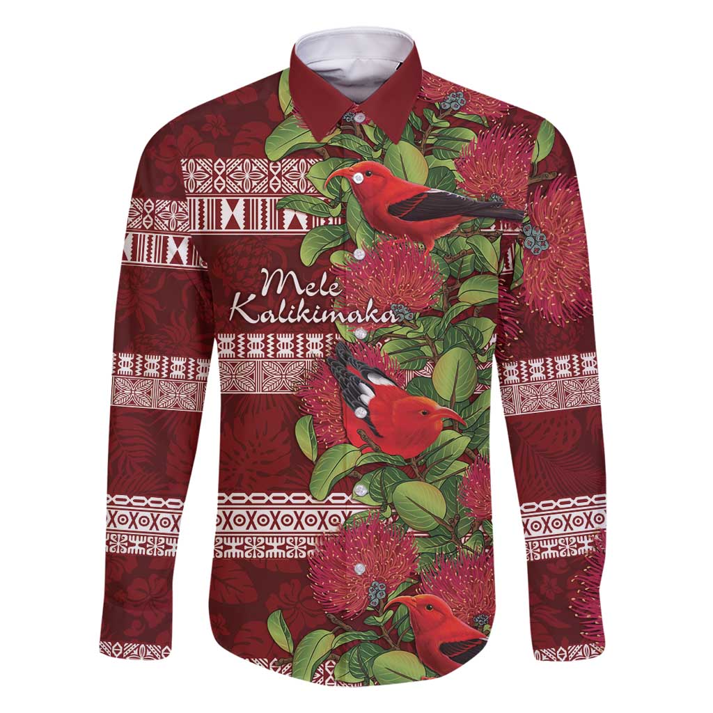 Hawaii Christmas Mele Kalikimaka Family Matching Long Sleeve Bodycon Dress and Hawaiian Shirt I'iwi Bird on Ohia Lehua