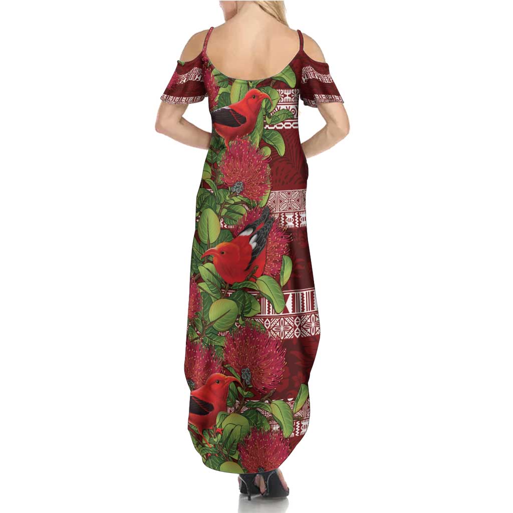 Hawaii Christmas Mele Kalikimaka Family Matching Summer Maxi Dress and Hawaiian Shirt I'iwi Bird on Ohia Lehua